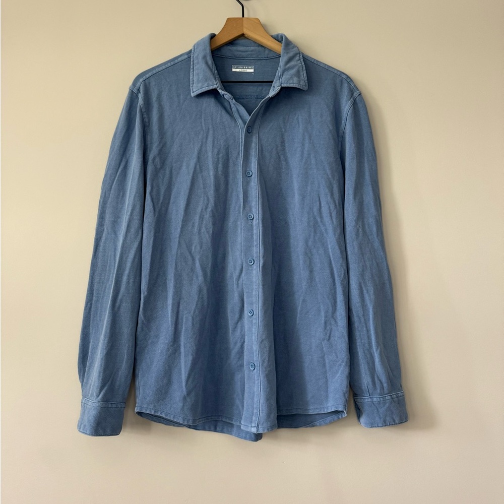 Intimissimi washed collection cotton Pique blue fitted button up shirt Large
